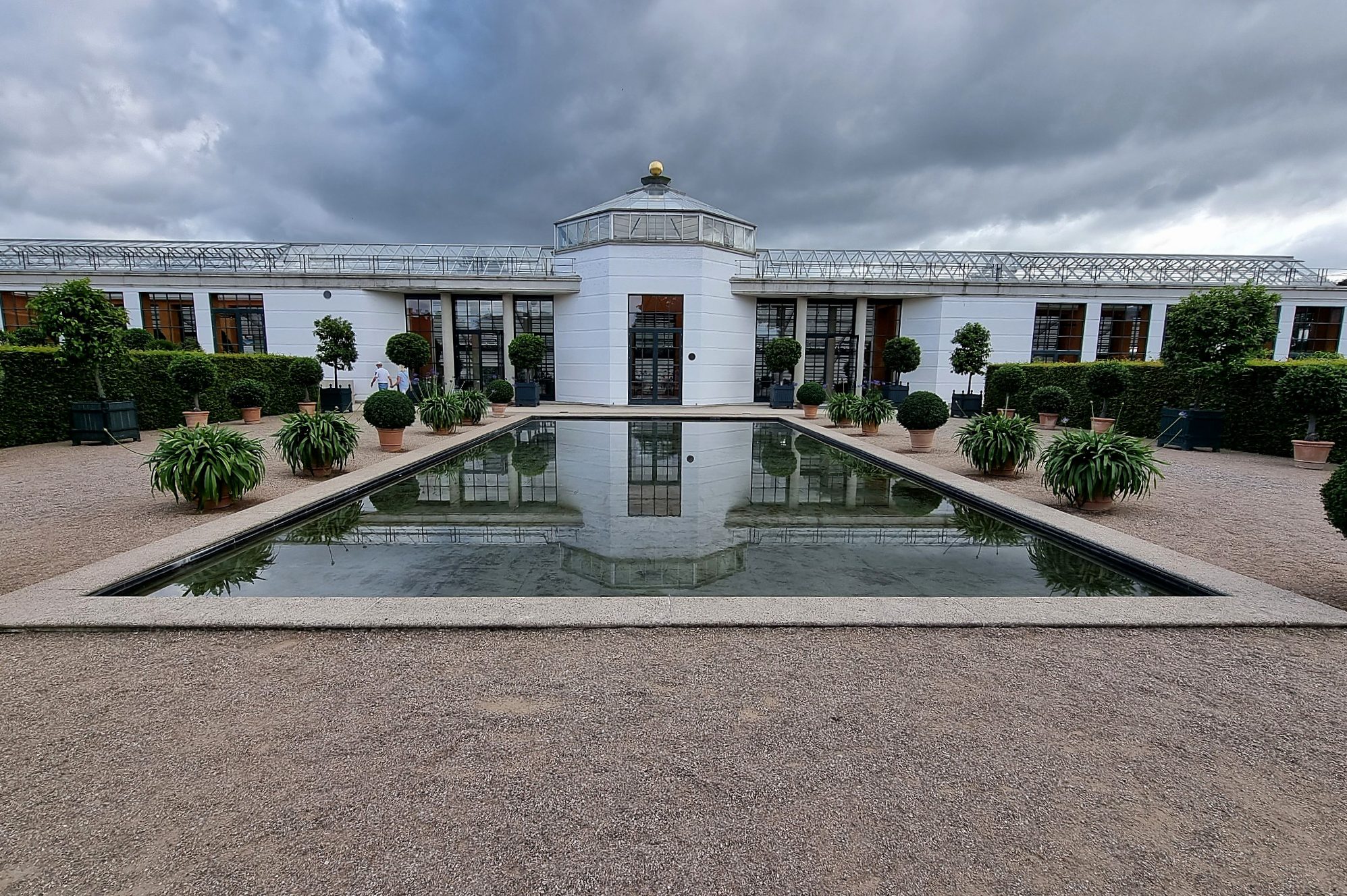The modern orangery and reflecting pool at Fredensborg Palace