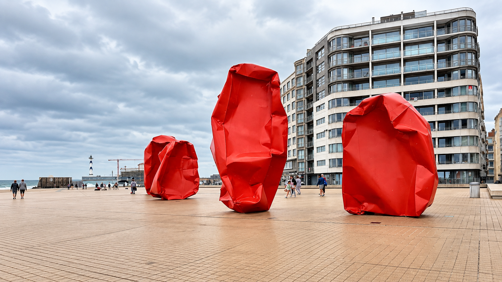 Rock Strangers sculptures on the seafront promenade in Ostend