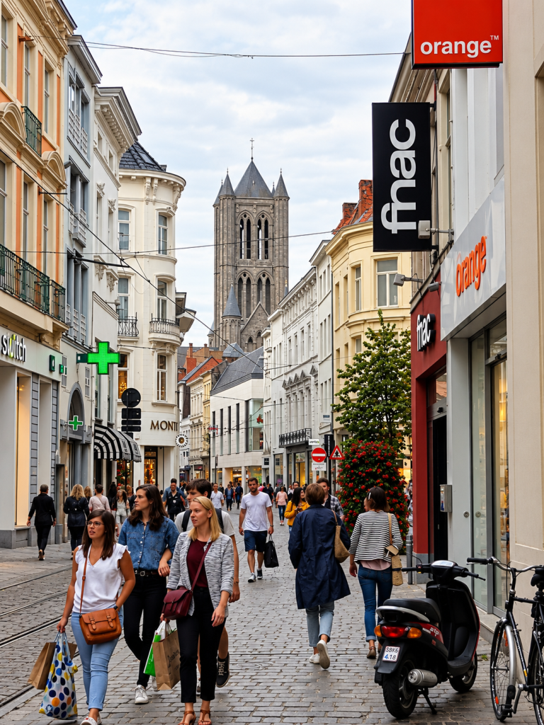 Ghent street view towards the historic centre