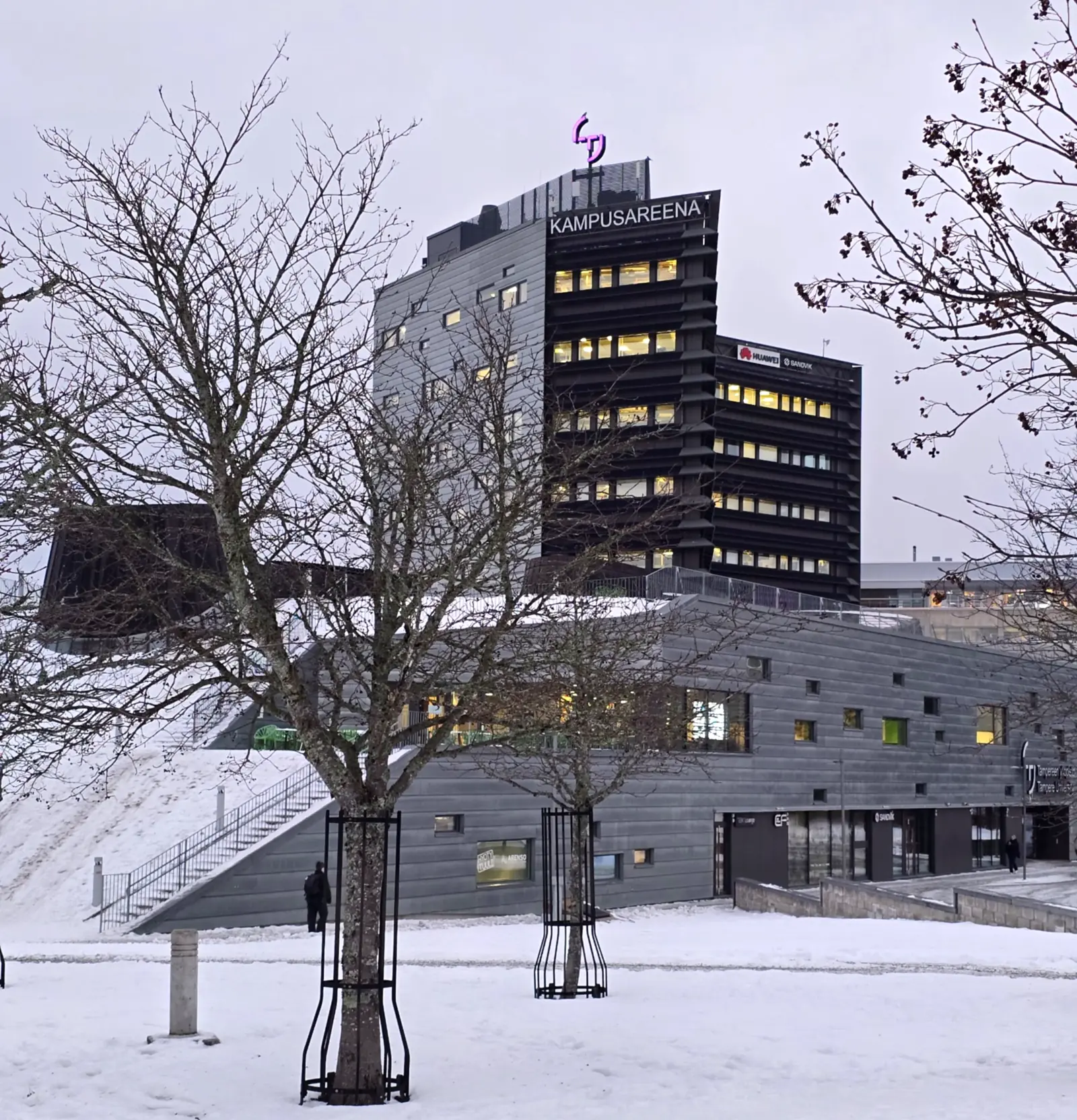 Kampusareena building at Tampere University in winter