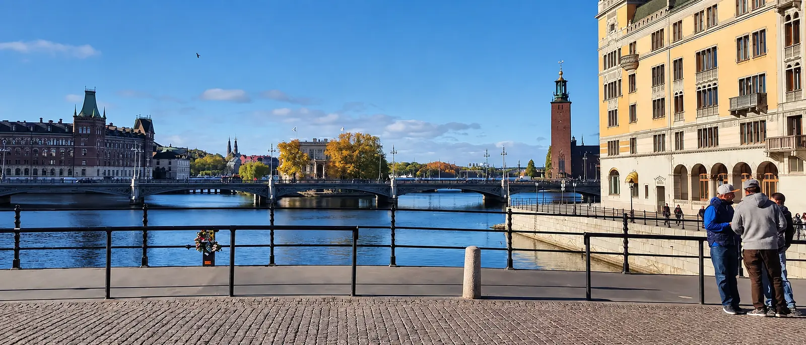 Stockholm waterfront with city bridges and historic architecture