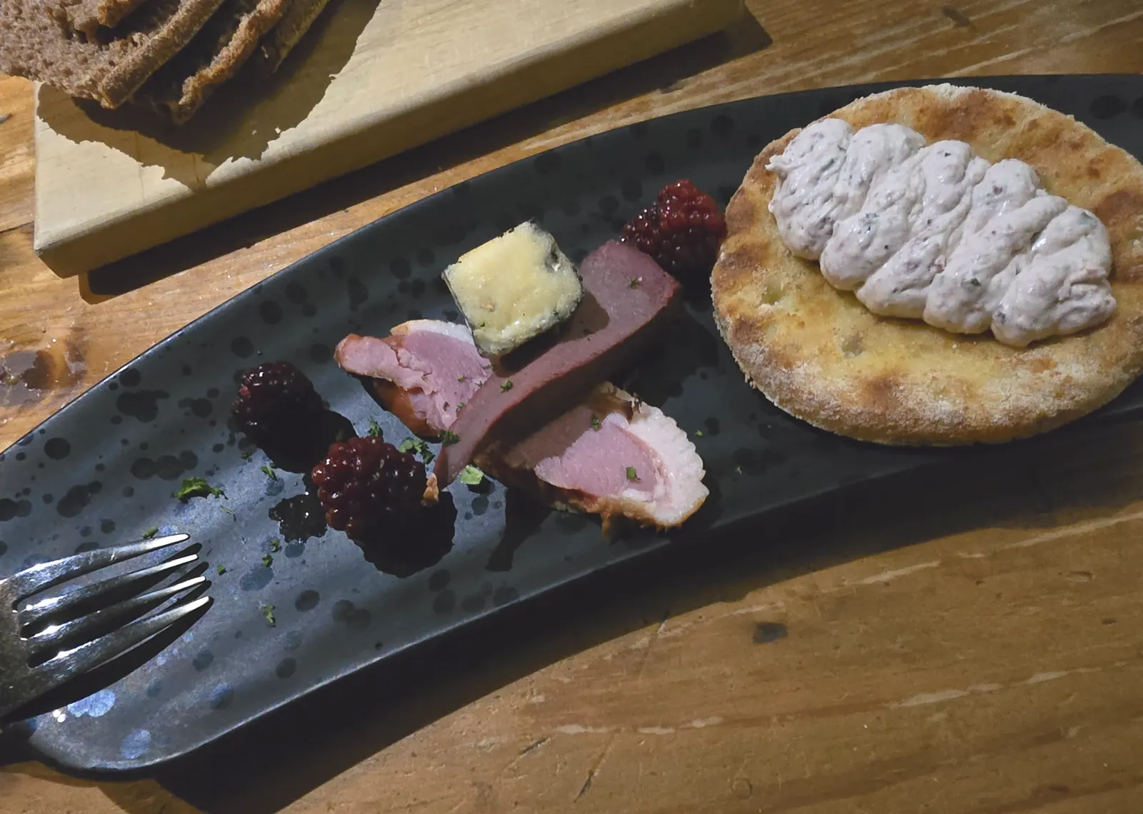 Nordic-style starter served at a Viking-themed restaurant in Tampere