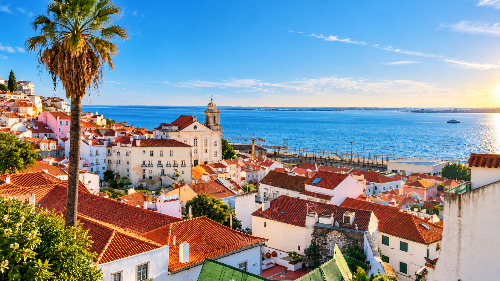 View over Alfama rooftops towards the Tagus