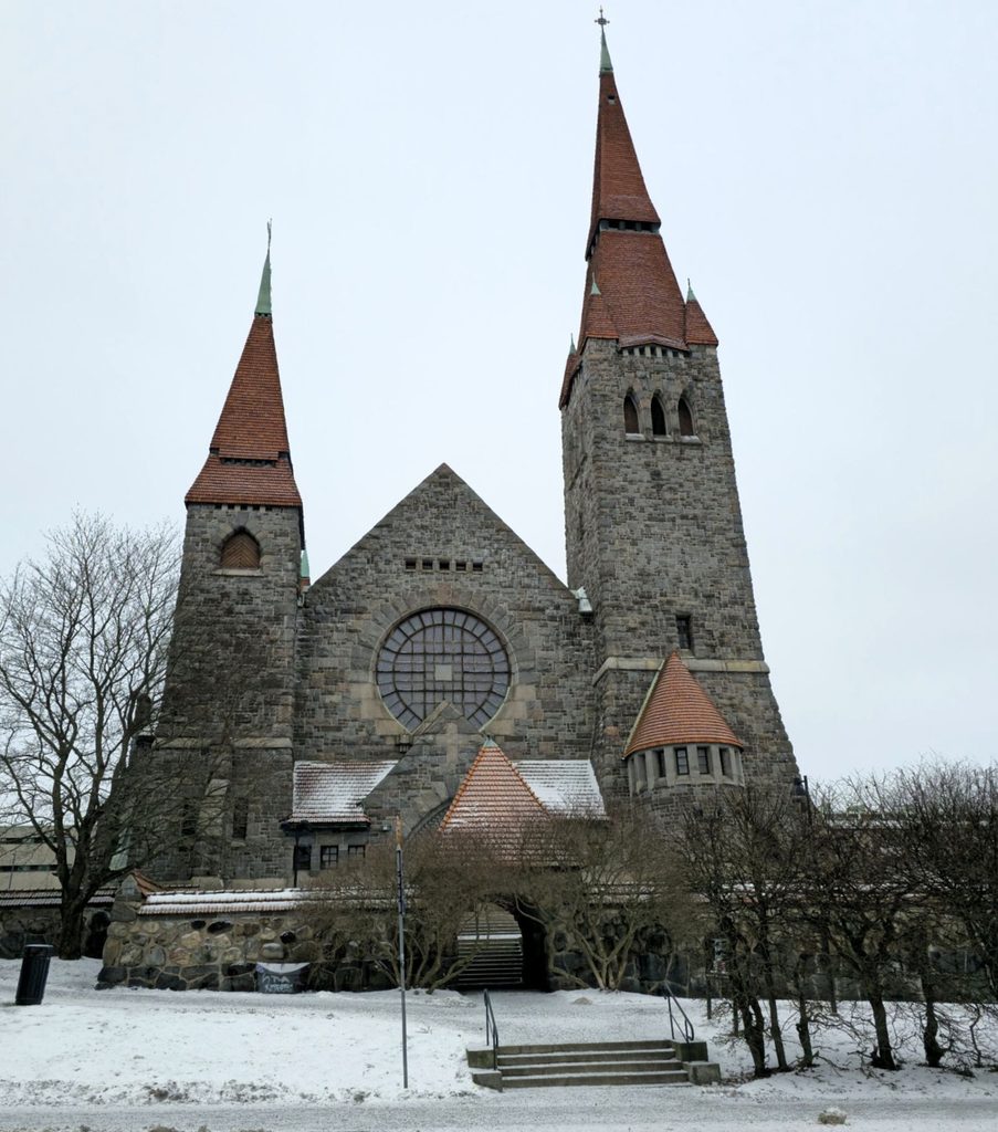 Tampere Cathedral exterior in winter
