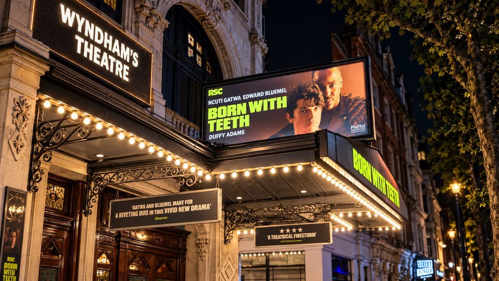 Entrance to Wyndham’s Theatre in London for Born With Teeth