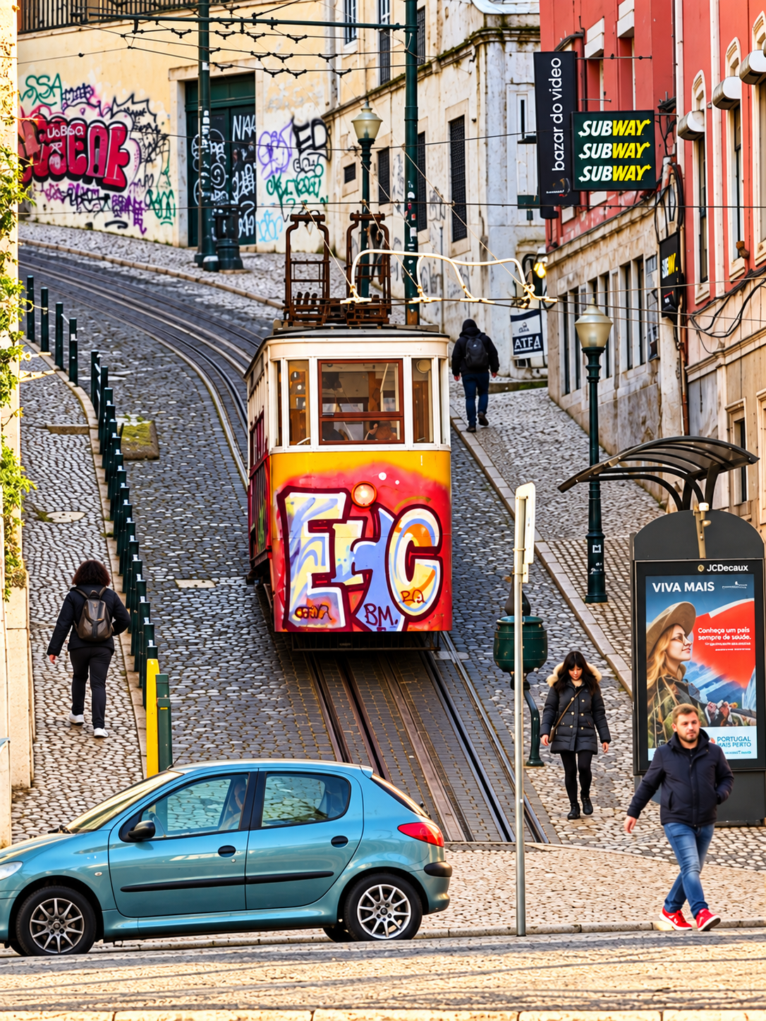 Ascensor da Glória on a steep Lisbon street