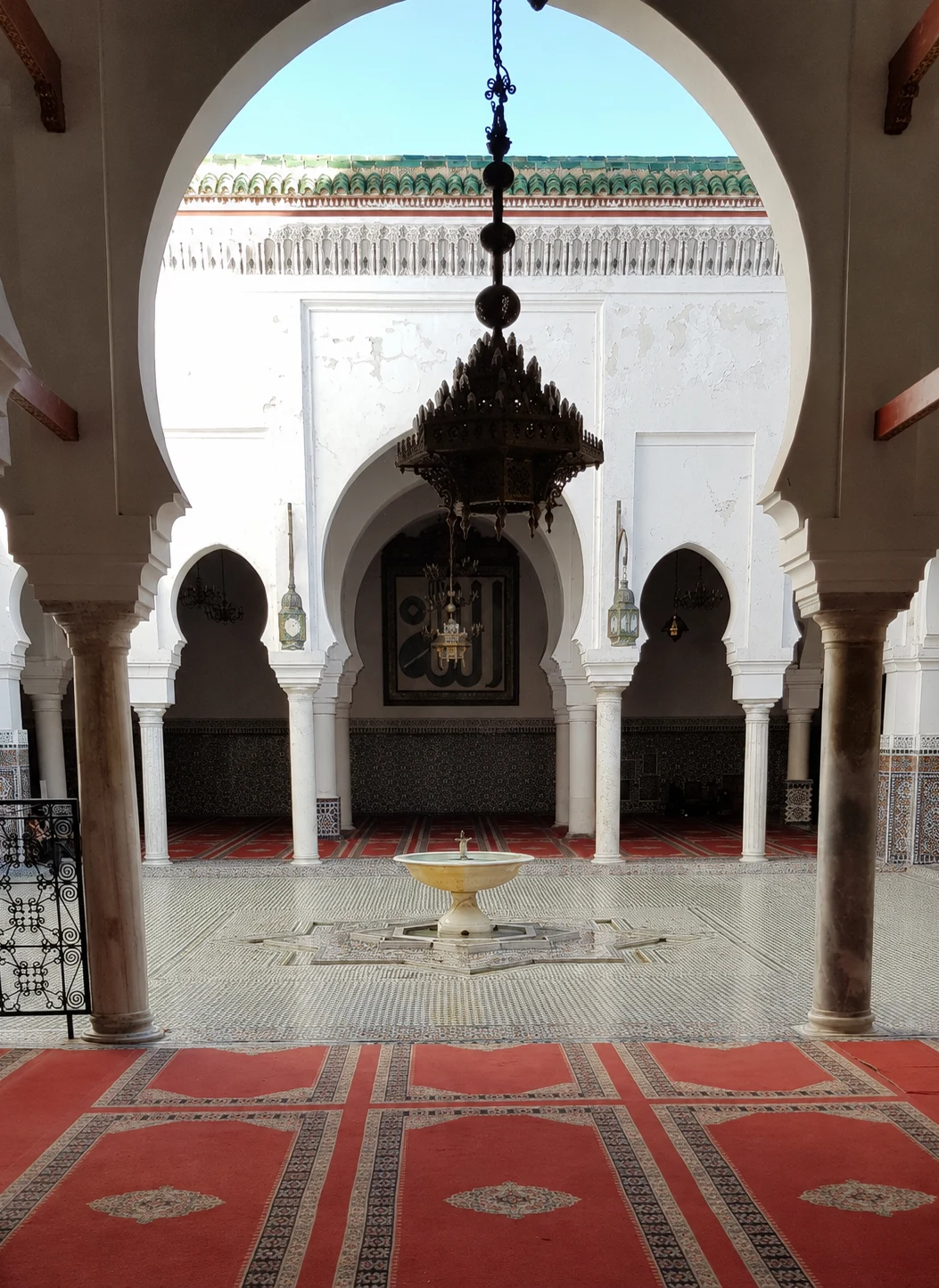 A glimpse into Fes’s religious architecture — horseshoe arches, zellij, carved plaster and a courtyard that could only be appreciated from the threshold.